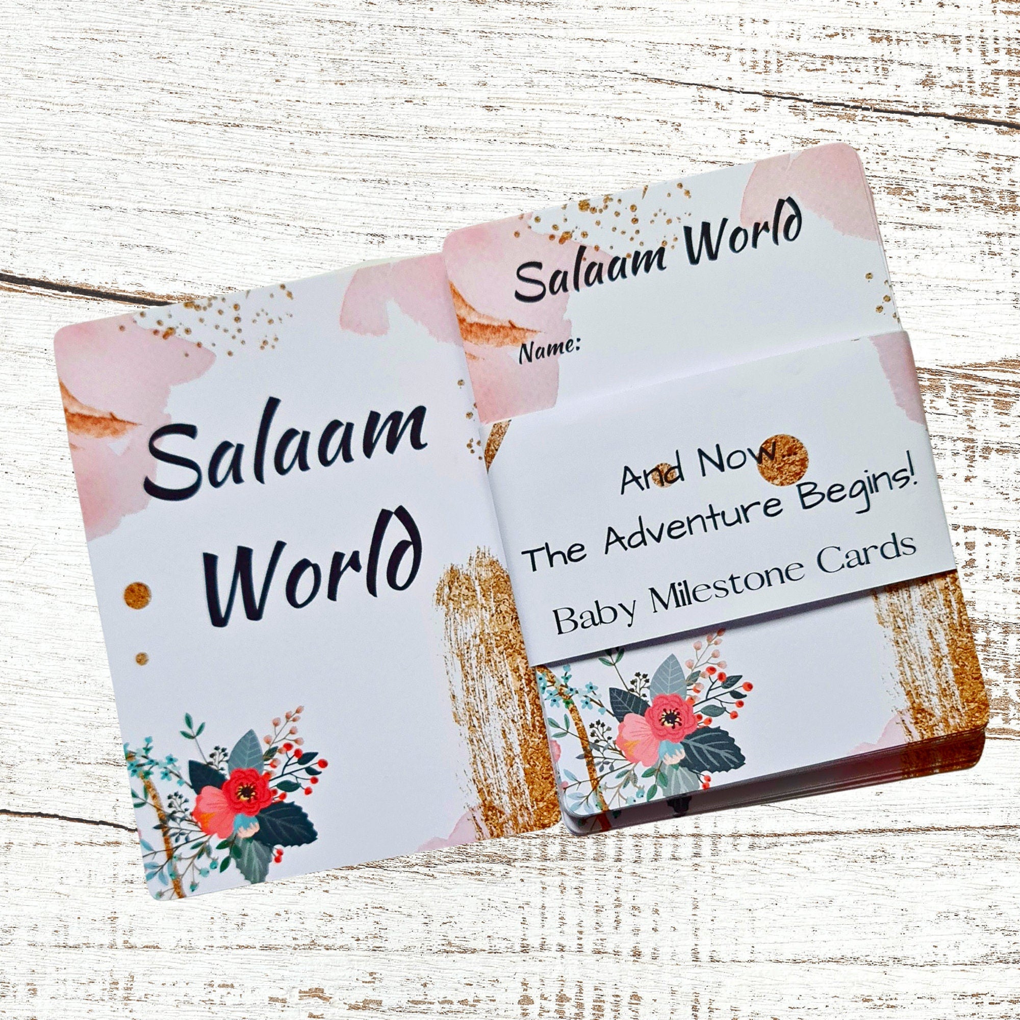Pink Gold and Flower Islamic Baby Milestone Cards , Baby Girl Baby Keepsake Milestone Cards,Arabic Milestone Cards, Muslim Milestone Cards