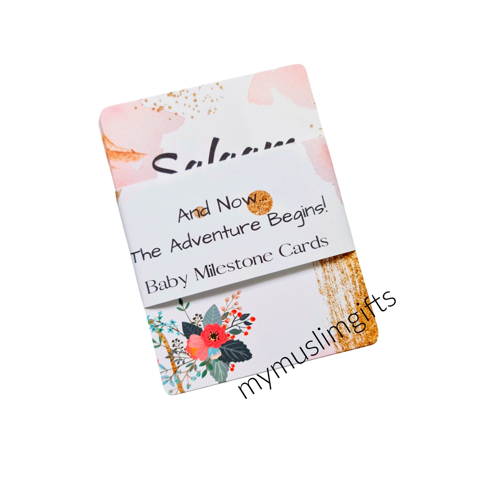 Pink Gold and Flower Islamic Baby Milestone Cards , Baby Girl Baby Keepsake Milestone Cards,Arabic Milestone Cards, Muslim Milestone Cards