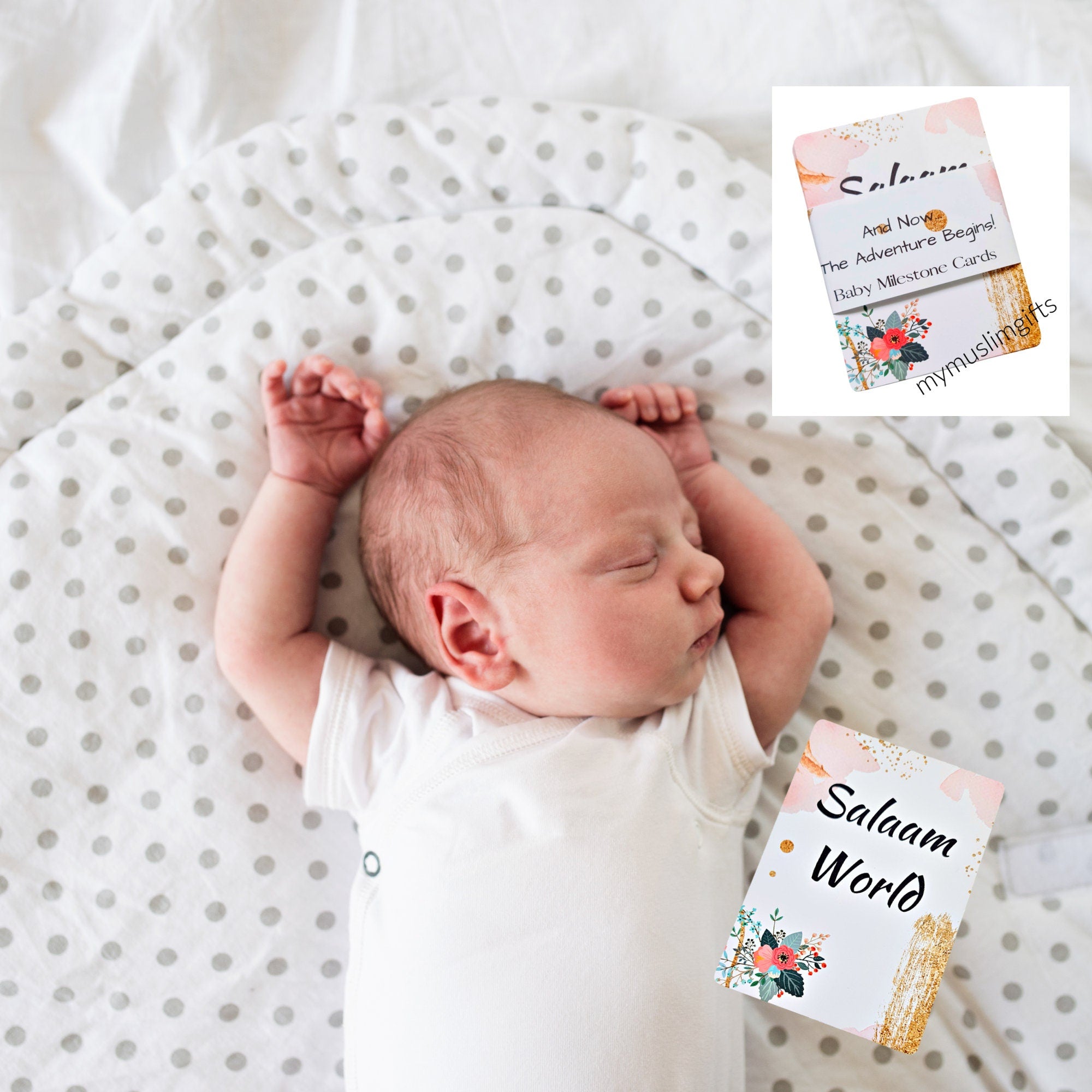 Pink Gold and Flower Islamic Baby Milestone Cards , Baby Girl Baby Keepsake Milestone Cards,Arabic Milestone Cards, Muslim Milestone Cards