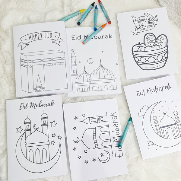 Eid Variety Colour in Greeting Cards With Crayons (Pack of 6)