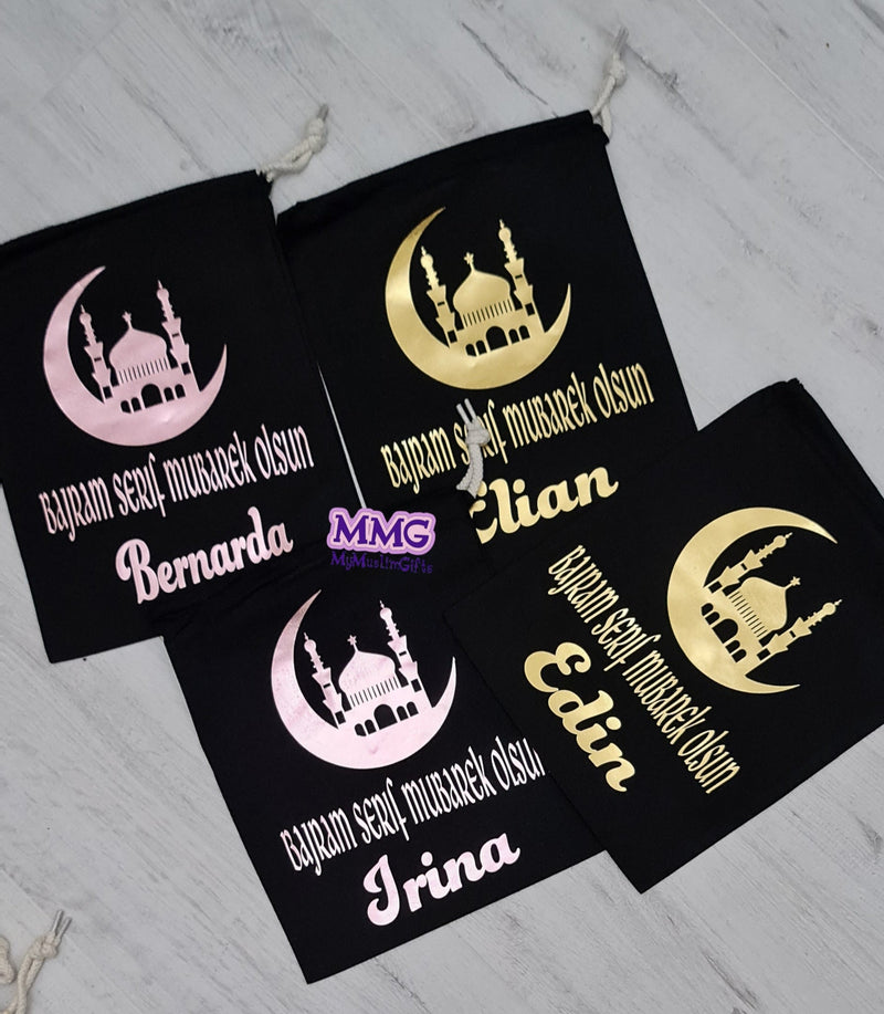 Black Eid Mubarak Gift Stuff Sack