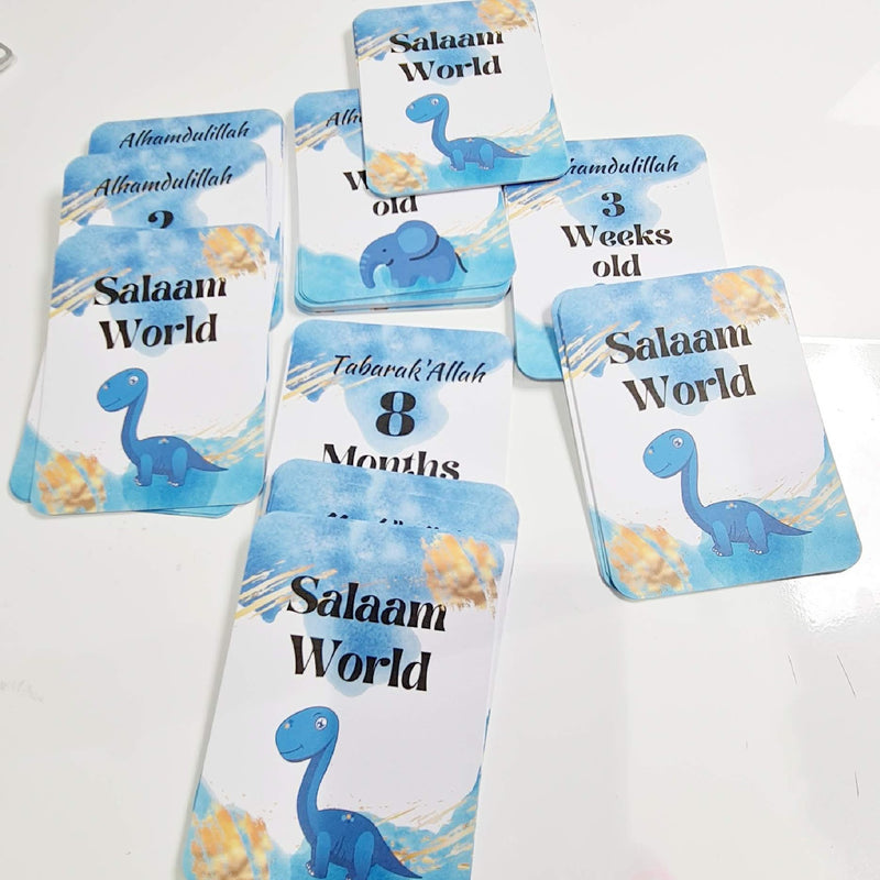 Blue Gold Islamic Baby Milestone  Cards , Baby Boy -Unisex  Baby Keepsake Milestone Cards,Arabic Milestone Cards, Muslim Milestone Cards