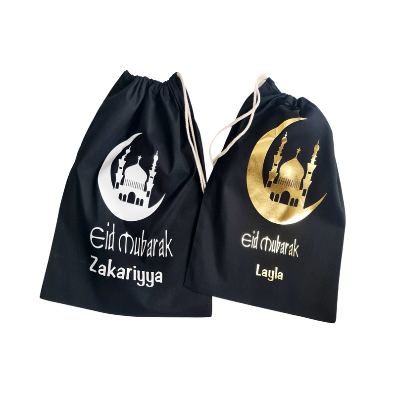 Black Eid Mubarak Gift Stuff Sack