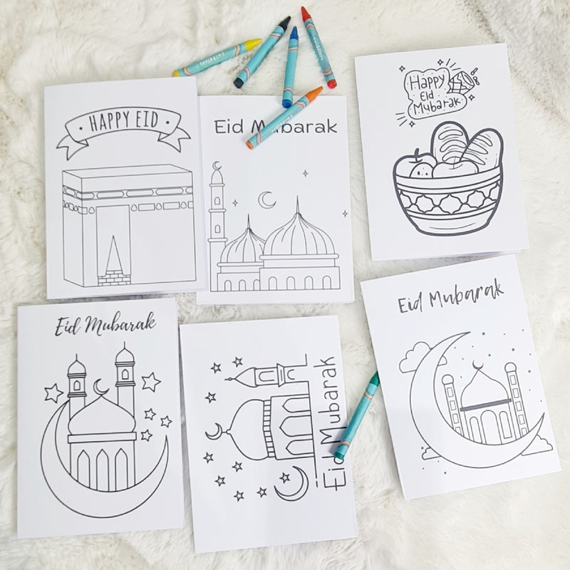 Eid Variety Colour in Greeting Cards With Crayons (Pack of 6)