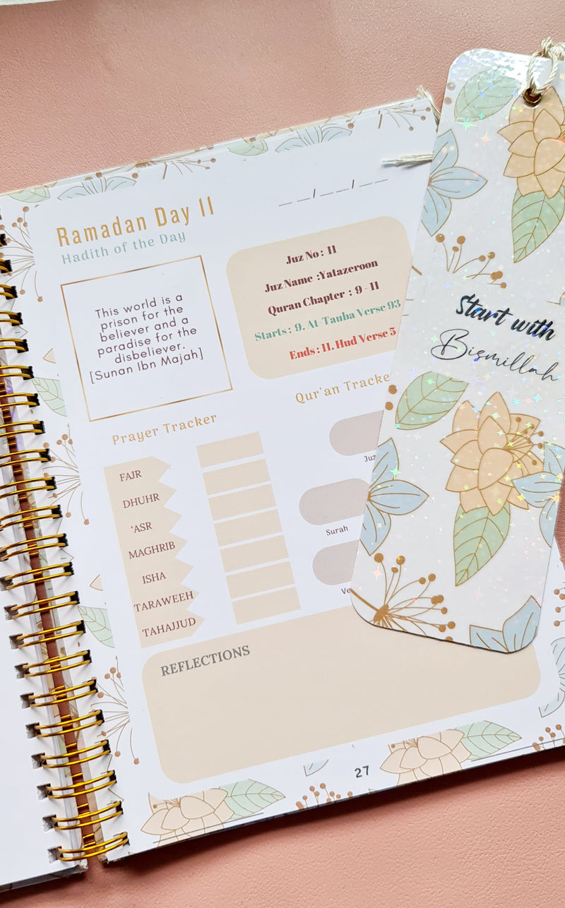 Pastel Flowery Ramadan Planner & Journal -30 days Daily Ramadan Planner A5 55 Pages -Dua -Quran Tracker for Adult and Teens